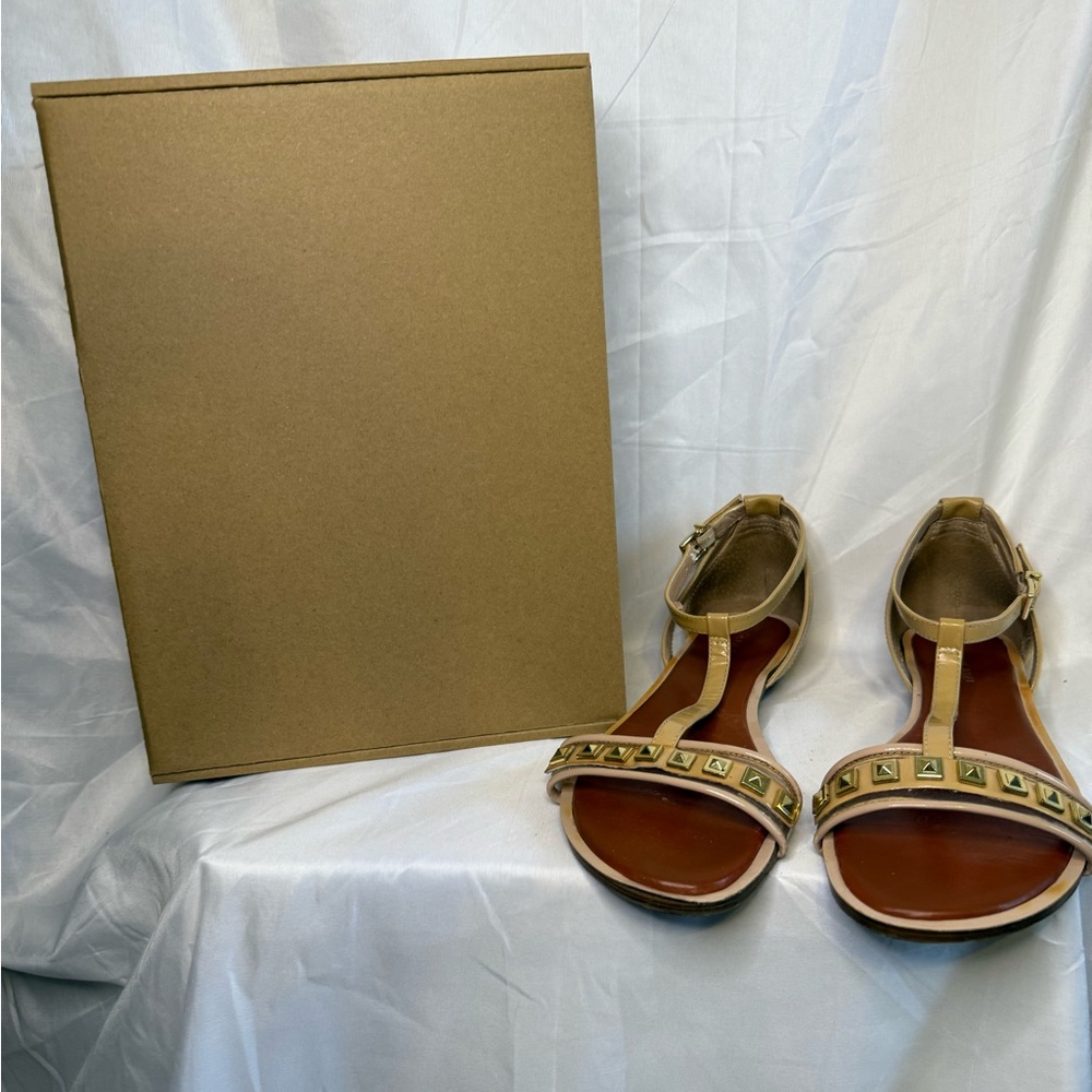 Gianni Bini Tan T-Strap Sandals with Embellishments
